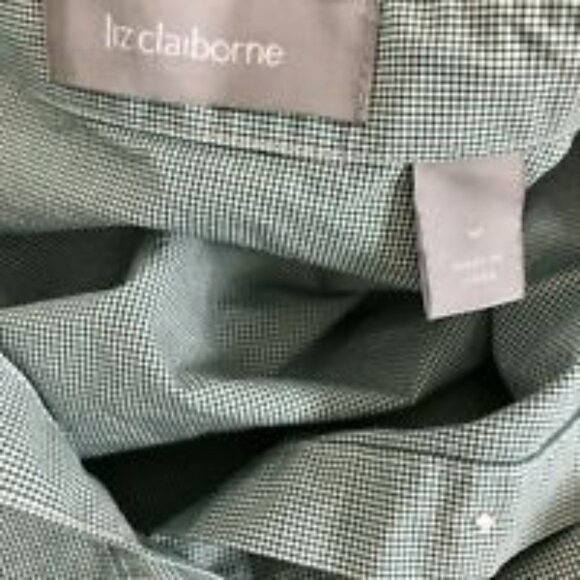 Liz Claiborne Button Down Blouse Shirt Top 3/4 Sleeves Womens M Green Checked Wo - Picture 6 of 9